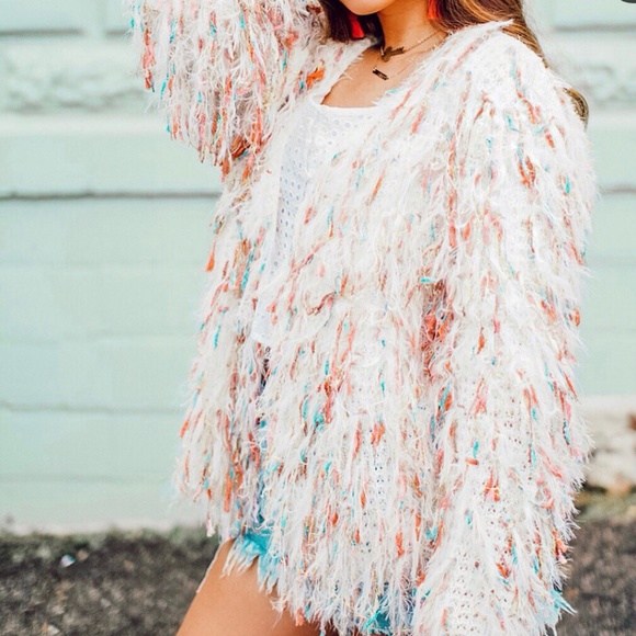 SWEATER OVERSIZED FRINGE KNIT CARDIGAN - Picture 2 of 4